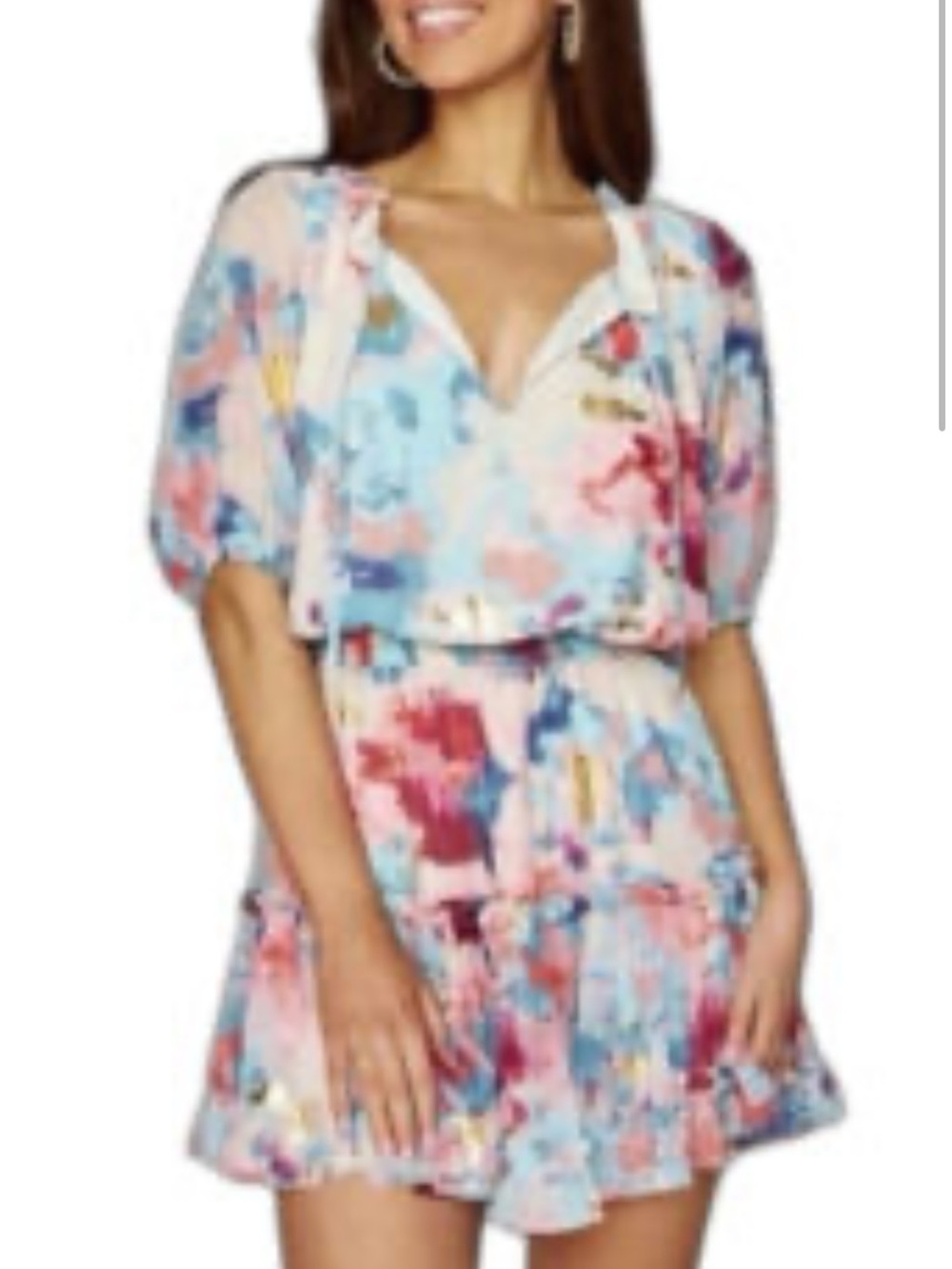 Buddy Love Pastel Floral Puff Sleeve Mini Dress